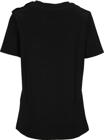 Balmain Black Cotton T-shirt With Bronze Logo Print