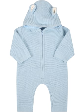 Stella McCartney Kids Light Blue Jumpsuit For Baby Boy With Bears Ears