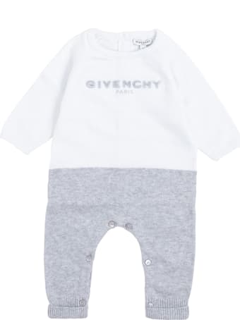 Givenchy White And Grey Cotton And Cashmere Onesie With Logo