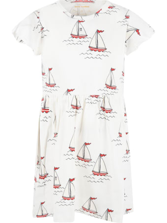 Mini Rodini White Dress For Girl With Sailboats
