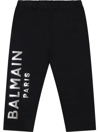 Balmain Black Leggings For Babygirl With Gold Logo