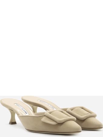 Manolo Blahnik Maya Suede Mules With Decorative Buckle