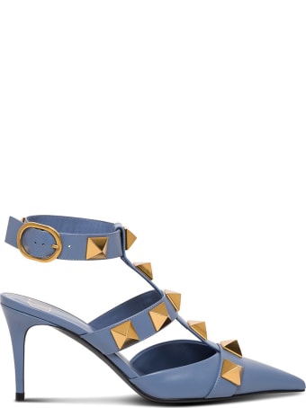 Valentino Garavani Roman Stud Pumps In Light Blue Leather
