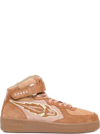 Enterprise Japan Beige Leather High Sneakers With Logo