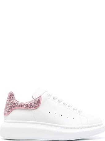 Alexander McQueen Woman White Oversize Sneakers With Fuchsia Glittered Spoiler