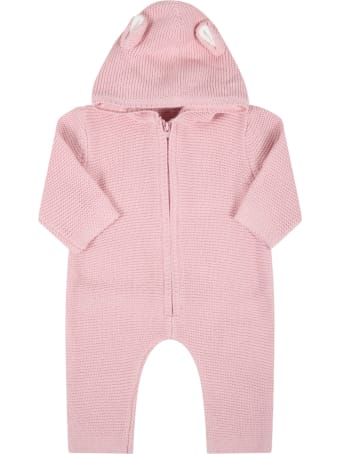 Stella McCartney Kids Pink Jumpsuit For Baby Girl With Bears Ears