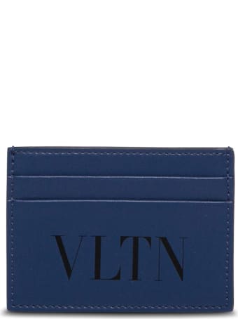 Valentino Garavani Vltn Card Holder In Blue Leather