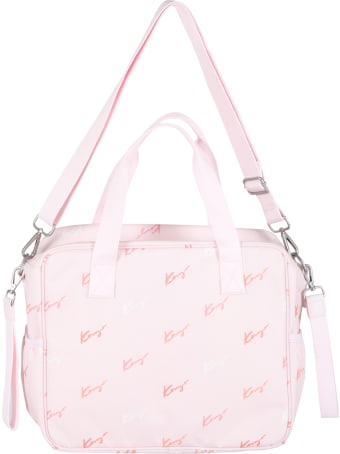 Kenzo Kids Pink Changing Bag For Babygirl With Logos