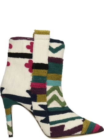 Bams Silla High Heels Ankle Boots In White Synthetic Fibers
