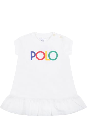 Ralph Lauren White Dress For Baby Girl With Logo