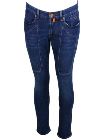 Jeckerson 5-pocket Stretch Denim Jeans Trousers With Zip With Slim Fit And Tone-on-tone Patch