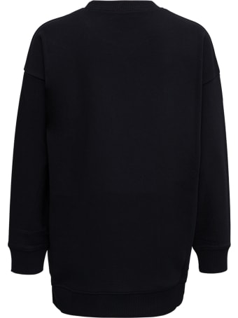 RED Valentino Oversized Black Sweatshirt With Contrasting Logo Print And Point D'esprit Insert