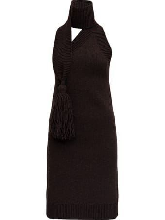 Bottega Veneta One Shoulder Brown Shetland Wool Dress