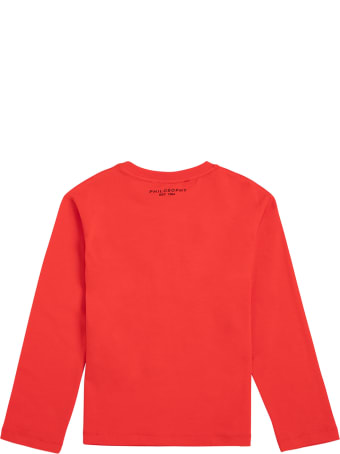 Philosophy di Lorenzo Serafini Kids Red Long-sleeved Cotton T-shirt With Logo Print