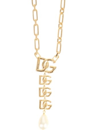 Dolce & Gabbana Dg Logo Pendant And Pearl Necklace