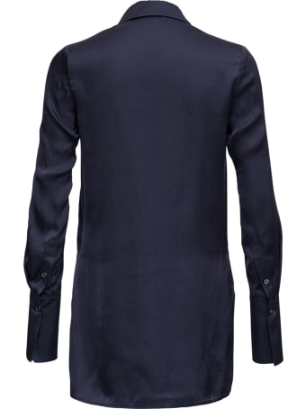 Low Classic Anthracite Grey Silk Long Shirt With Oversized Sleeves
