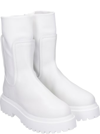 Le Silla Combat Boots In White Leather