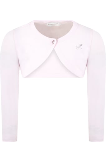 Monnalisa Pink Cardigan For Girl With Logo