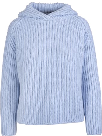 Fedeli Woman Hooded Sweater In Light Blue Ribbed Cashmere
