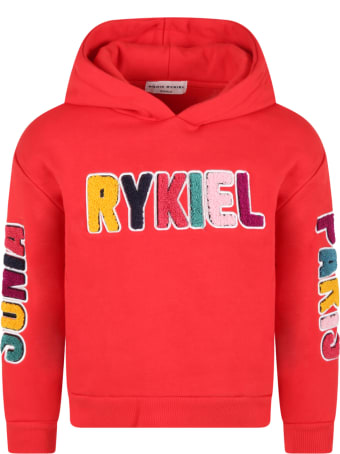 Rykiel Enfant Red Sweatshirt For Girl With Colorful Logo