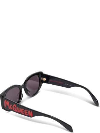 Alexander McQueen Black Acetate Sunglasses With Logo Print