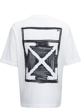 Off-White White Cotton T-shirt With Negative Mark Print
