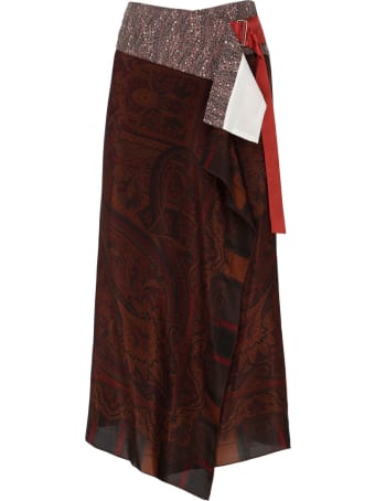 Ibrigu Fantasy Multicolor Silk Wrap Midi Skirt