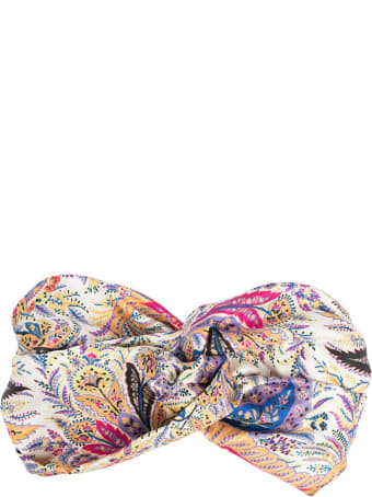 Etro White Silk Headband With Paisley Print