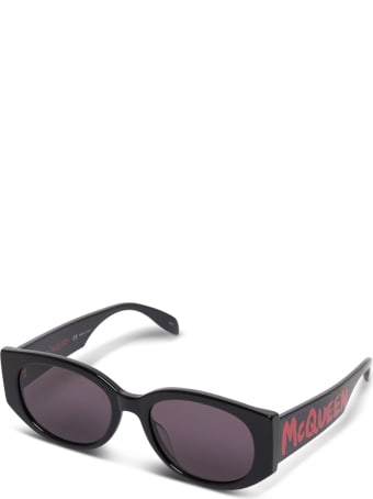 Alexander McQueen Black Acetate Sunglasses With Logo Print
