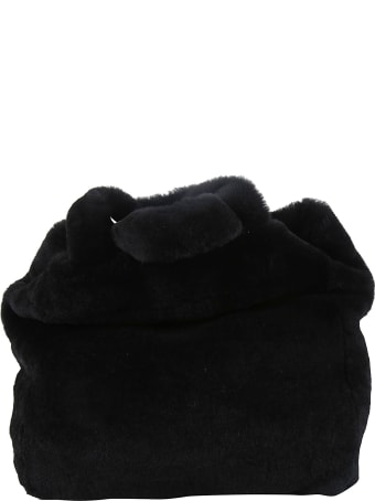 Prada Fur Detail Logo Shopper Bag