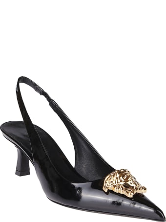 Versace Black Leather Slingback Pumps