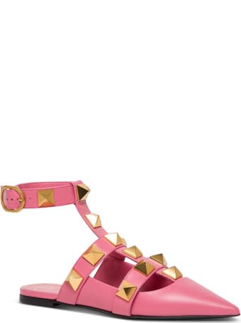 Valentino Garavani Pink Leather Roman Stud Mules