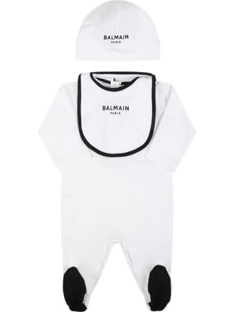 Balmain White Set For Baby Kids With Logo