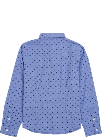 Emporio Armani Light Blue Cotton Shirt With Allover Logo Print