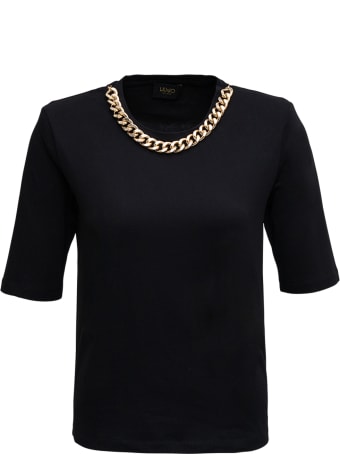 Liu-Jo Black Cotton T-shirt With Chain Detail