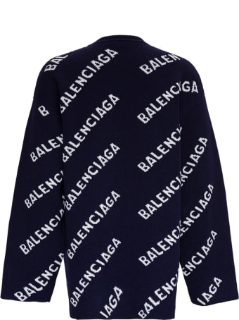 Balenciaga Wool Blend Sweater With Allover Logo
