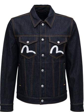 Evisu Blue Denim Jacket With Logo Print