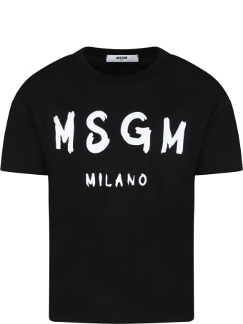 MSGM Black T-shirt For Kids With Logo