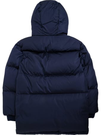 Gucci Blue Nylon Down Jacket With Logo Patch