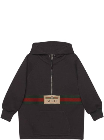 Gucci Black Sweatshirt With Frontal Zip And Pocket, Hood And Long Sleeves