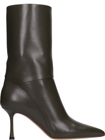 Francesco Russo High Heels Ankle Boots In Green Leather