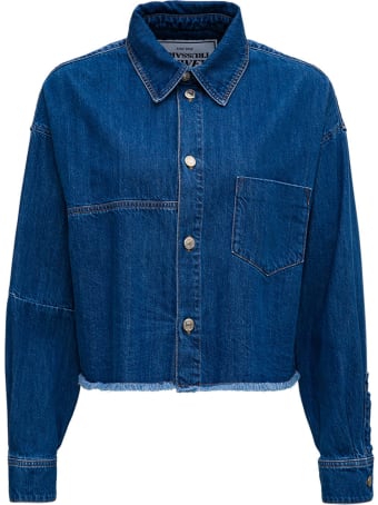 Trussardi Cropped Shirt In Blue Denim
