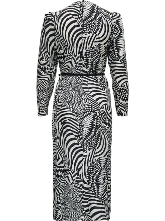 Merci Black And White Geometric Printed Dress With Belt