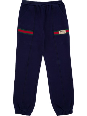 Gucci Blue Cotton Jogger With Web Details