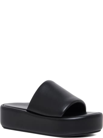 Balenciaga Rise Black Leather Sandals With Oversize Sole
