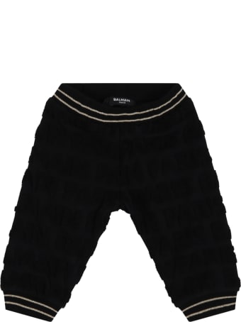 Balmain Black Trousers For Babykids With Logo