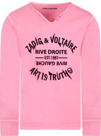 Zadig & Voltaire Pink T-shirt For Girl With Logo