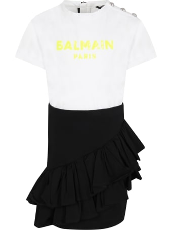 Balmain Multicolor Dress For Girl With Logo