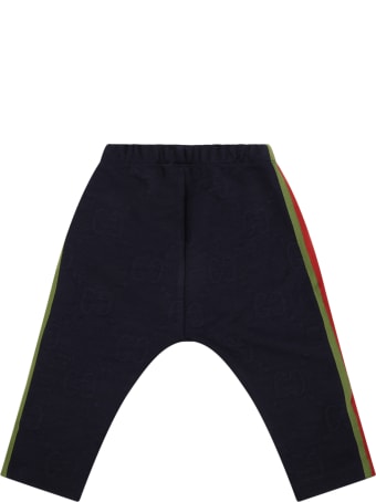 Gucci Blue Trousers For Baby Boy With Logo