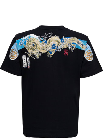 Evisu Black Jersey T-shirt With Dragon Back Print